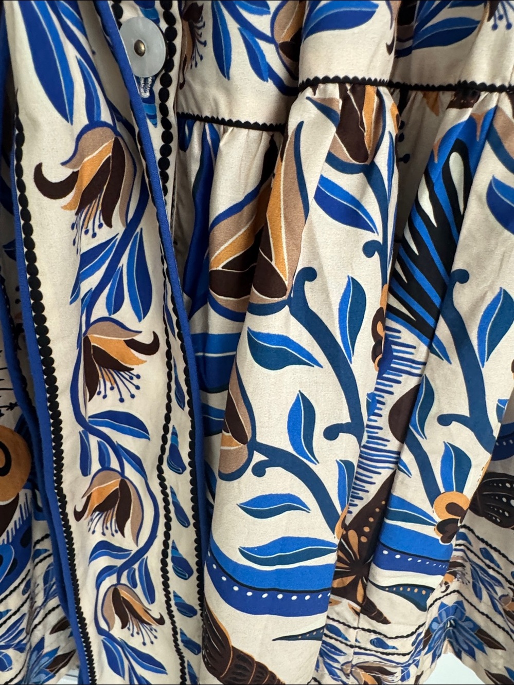 Farm Rio Floral Print Belted Mini Dress - Blue & Tan - Picture 2 of 10